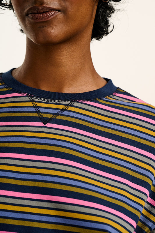 Murat - Long Sleeve Lightweight Cotton T-Shirt in Grunge Stripe