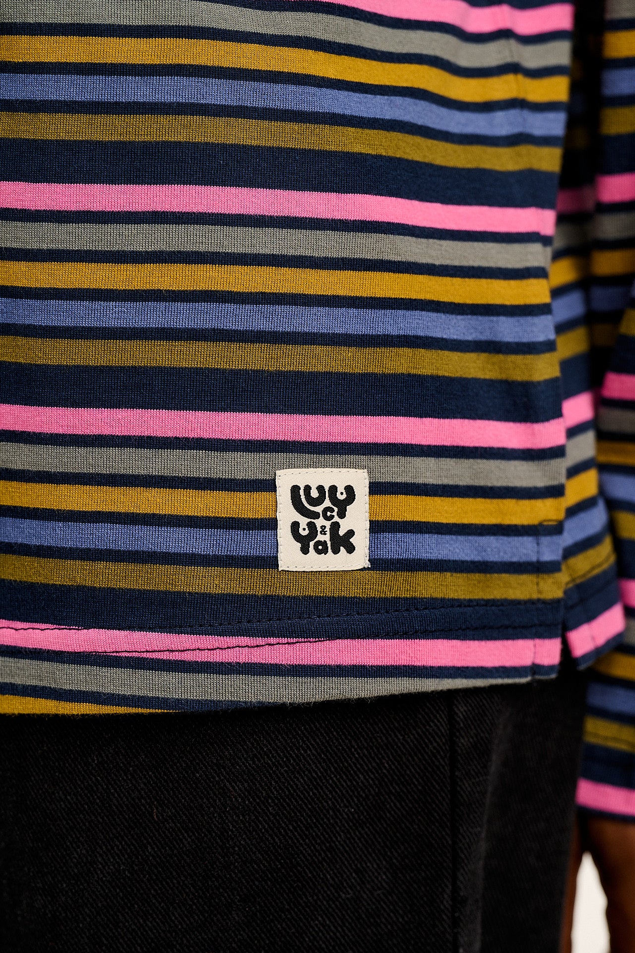 Murat - Long Sleeve Lightweight Cotton T-Shirt in Grunge Stripe