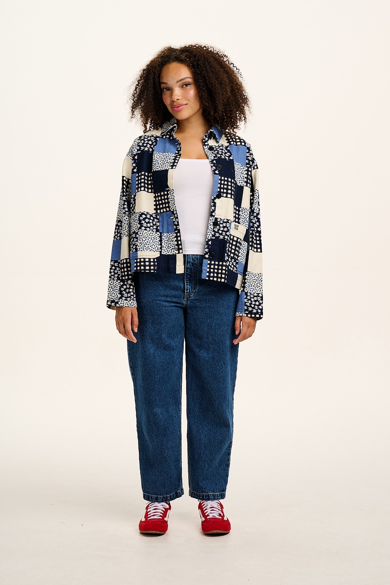 Connie - Cotton Jacket in Inked Blue Patchwork