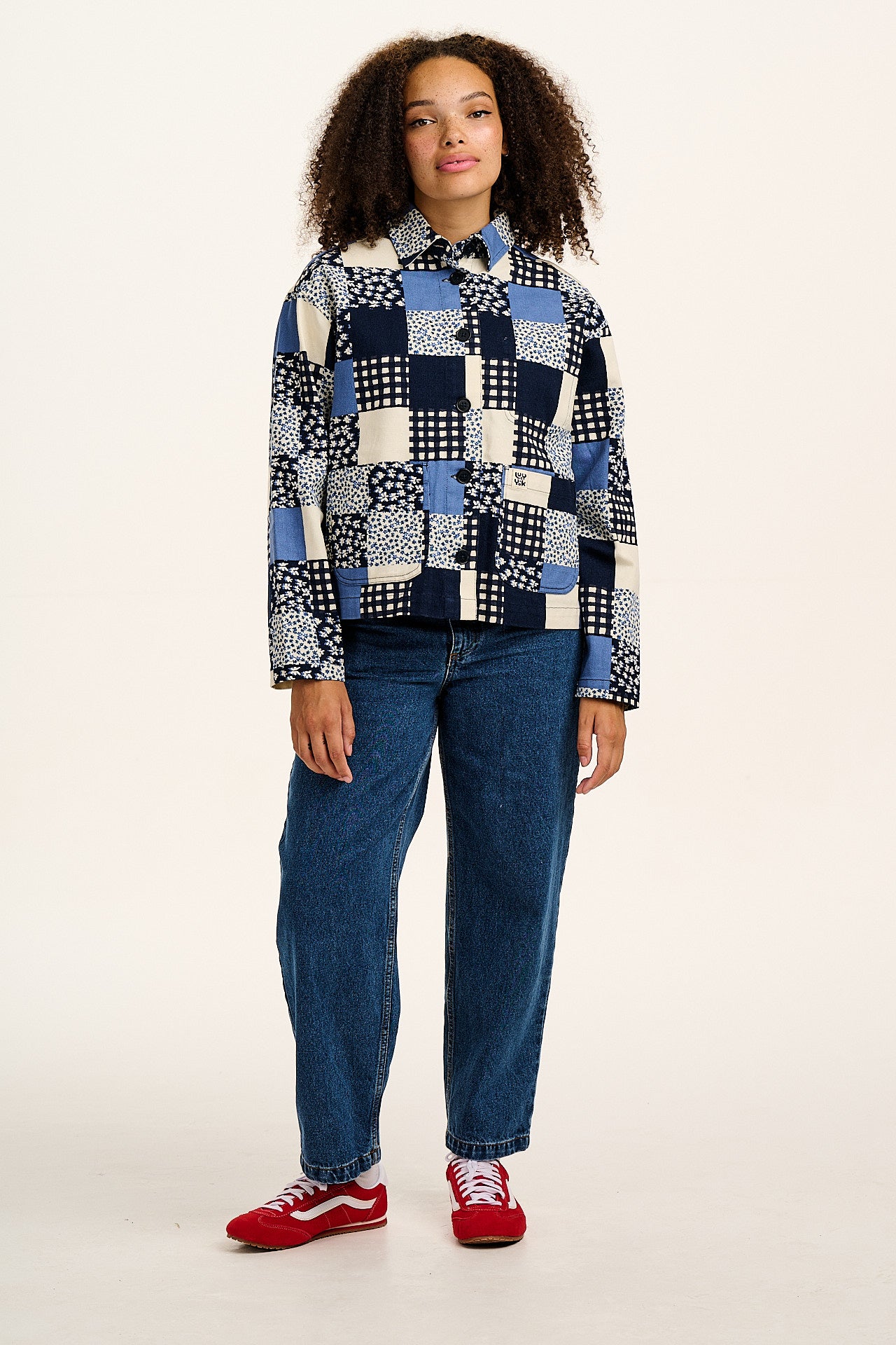 Connie - Cotton Jacket in Inked Blue Patchwork