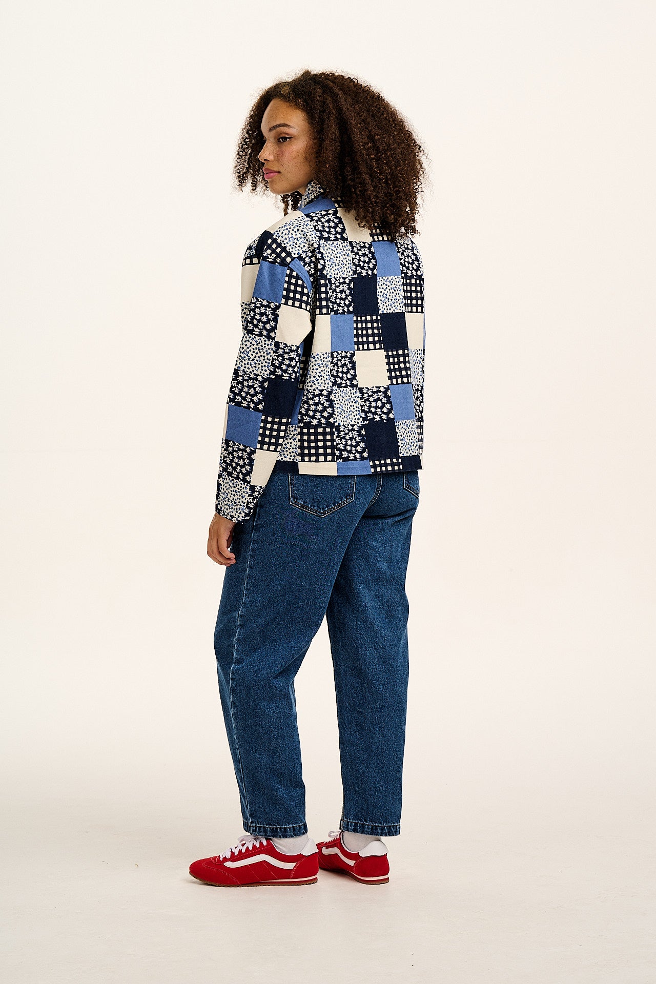 Connie - Cotton Jacket in Inked Blue Patchwork