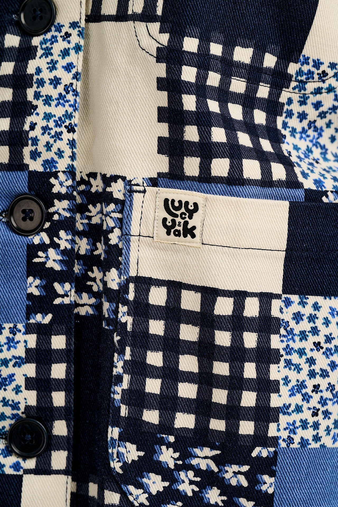 Connie - Cotton Jacket in Inked Blue Patchwork