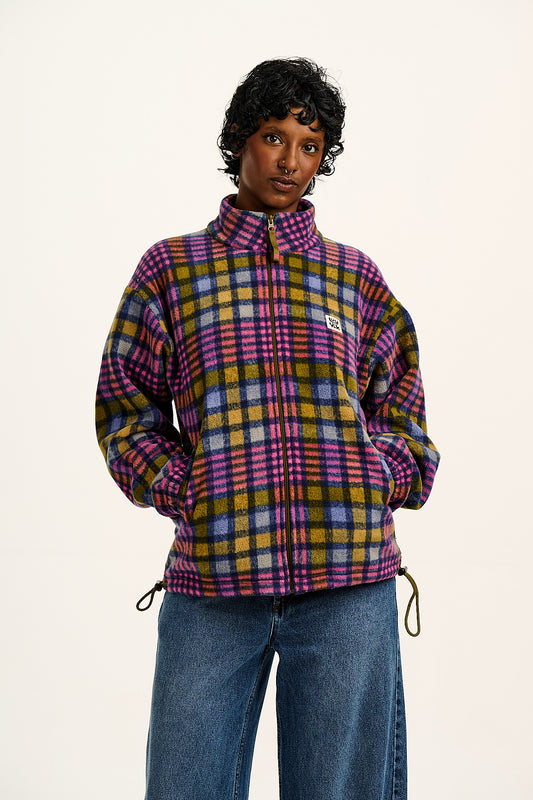 Nicks - Full Zip Polar Fleece in Purple Grunge Check