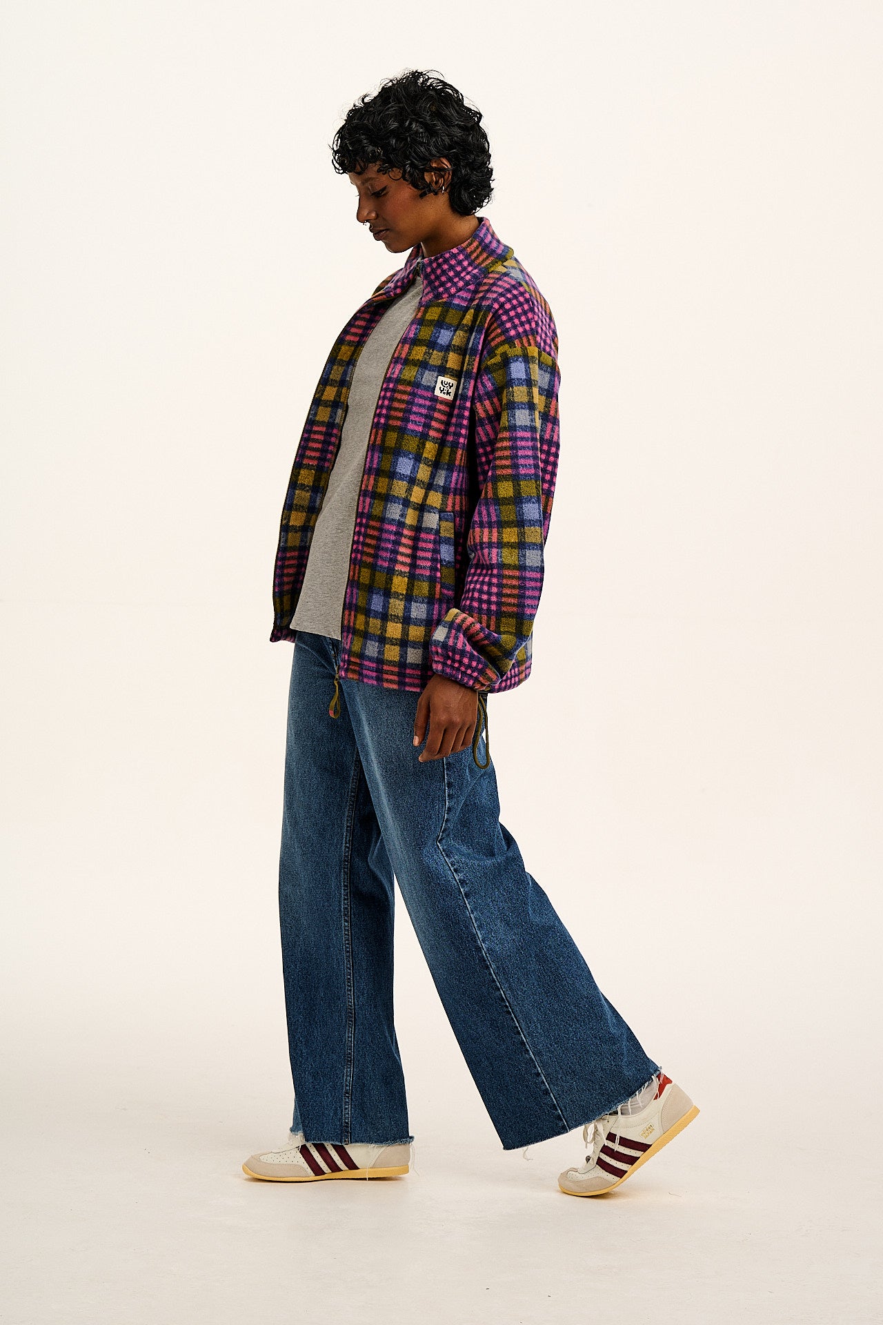 Nicks - Full Zip Polar Fleece in Purple Grunge Check