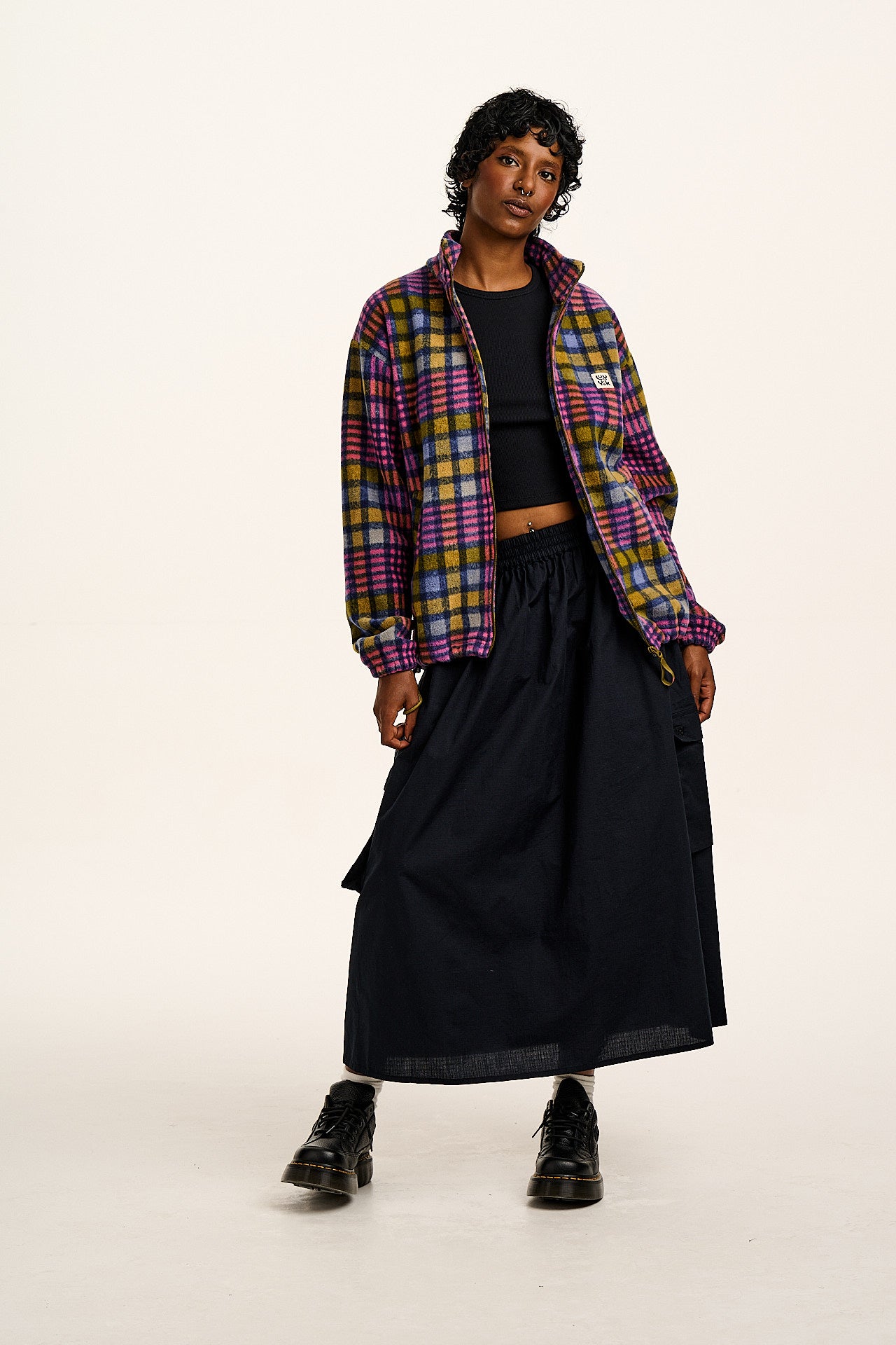 Nicks - Full Zip Polar Fleece in Purple Grunge Check