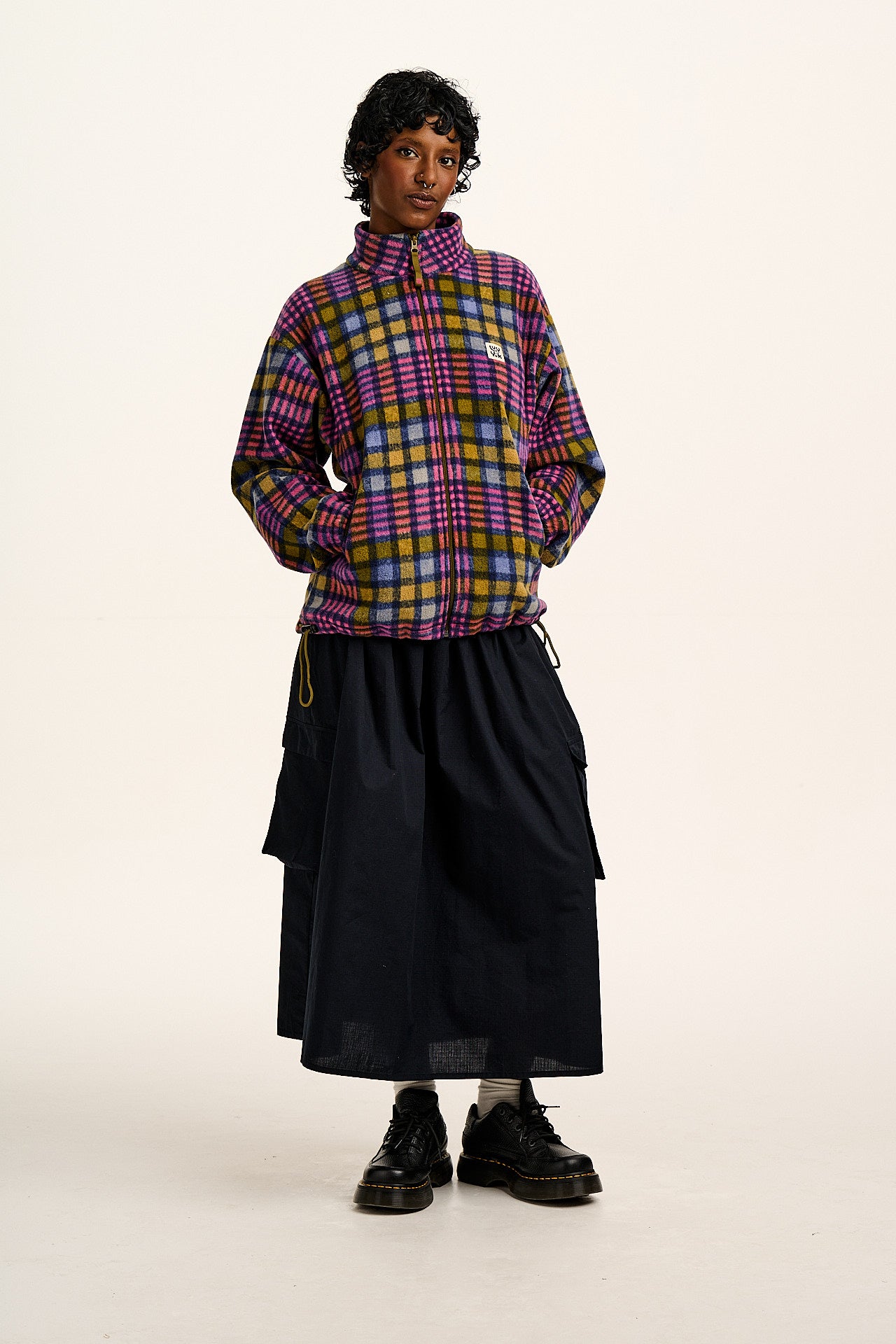 Nicks - Full Zip Polar Fleece in Purple Grunge Check