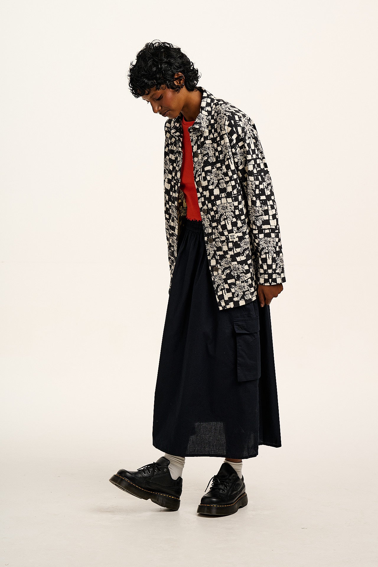 L.E. Olly - Cotton Jacket in Black & White Sunflower Check