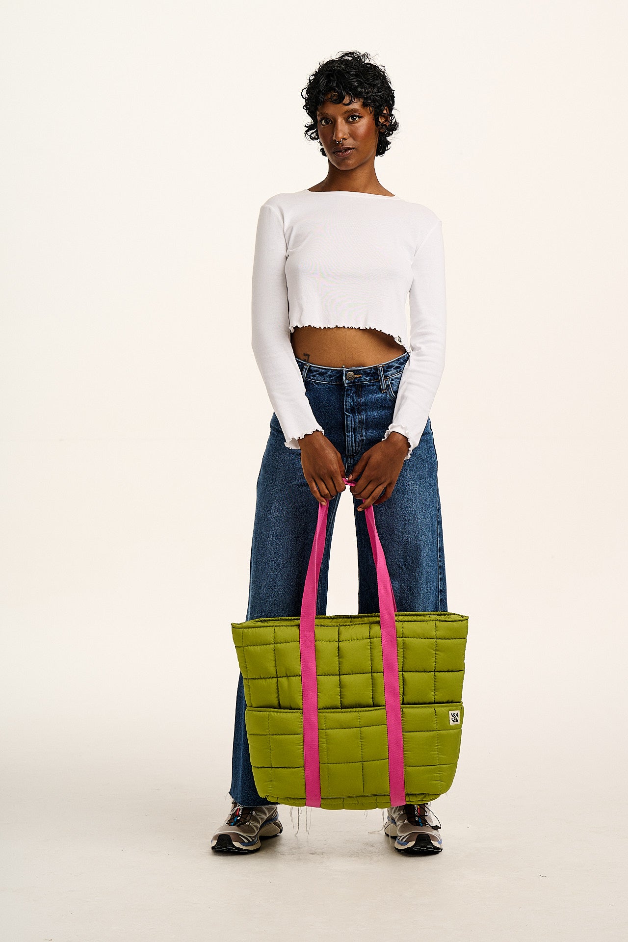 Dax - Quilted Tote in Lima Bean Green & Pink