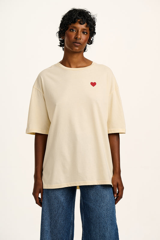 Benny - Organic Cotton T-Shirt in Ecru with Logo Rainbow Stripe Print