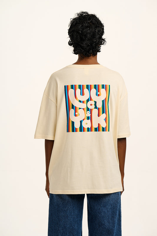 Benny - Organic Cotton T-Shirt in Ecru with Logo Rainbow Stripe Print