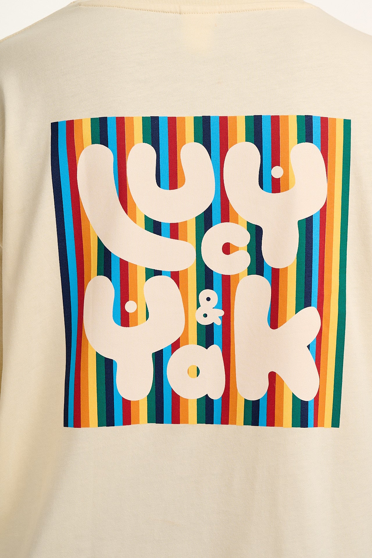 Benny - Organic Cotton T-Shirt in Ecru with Logo Rainbow Stripe Print