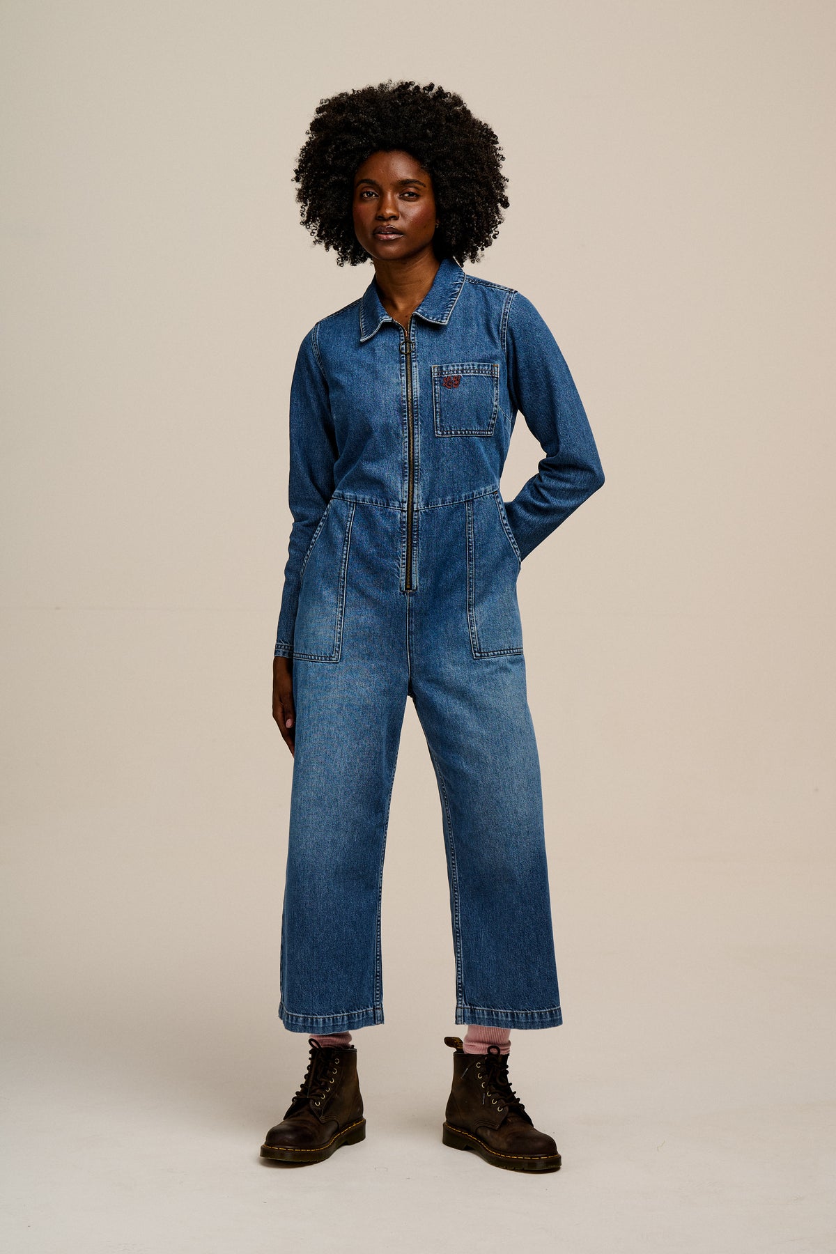 Tavira Denim Long Sleeve Jumpsuit Vintage Wash