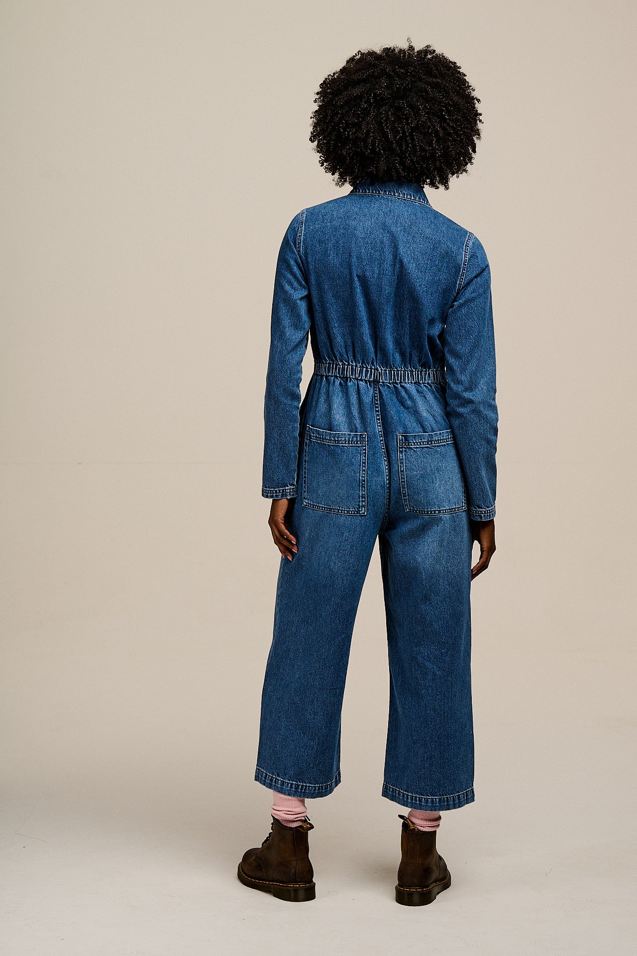 Tavira - Denim Long Sleeve Jumpsuit in Vintage Wash