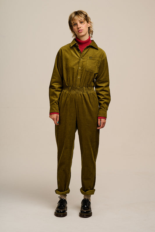 Eddie - Long Sleeve Corduroy Jumpsuit in Fir Green