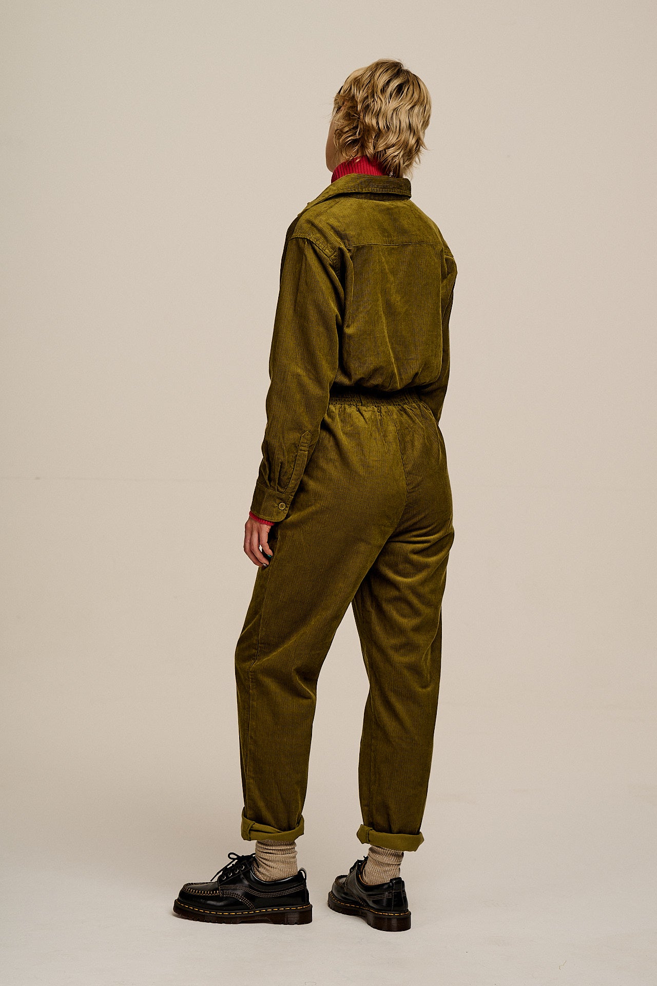 Eddie - Long Sleeve Corduroy Jumpsuit in Fir Green