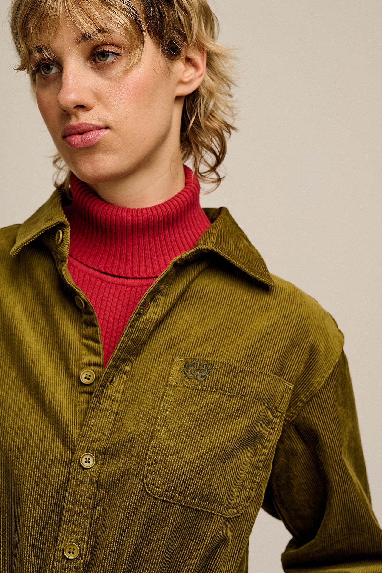 Eddie - Long Sleeve Corduroy Jumpsuit in Fir Green