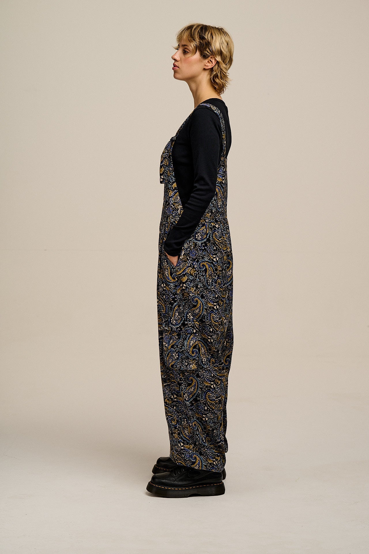 Miyada - Brushed Cotton Dungarees in Grunge Blue Paisley Print