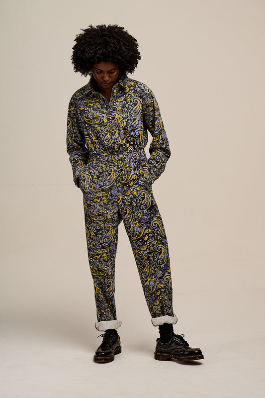 Eddie - Long Sleeve Corduroy Jumpsuit in Grunge Paisley Print