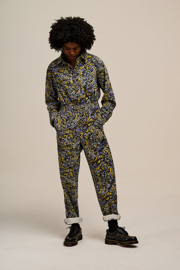 Eddie - Long Sleeve Corduroy Jumpsuit in Grunge Paisley Print