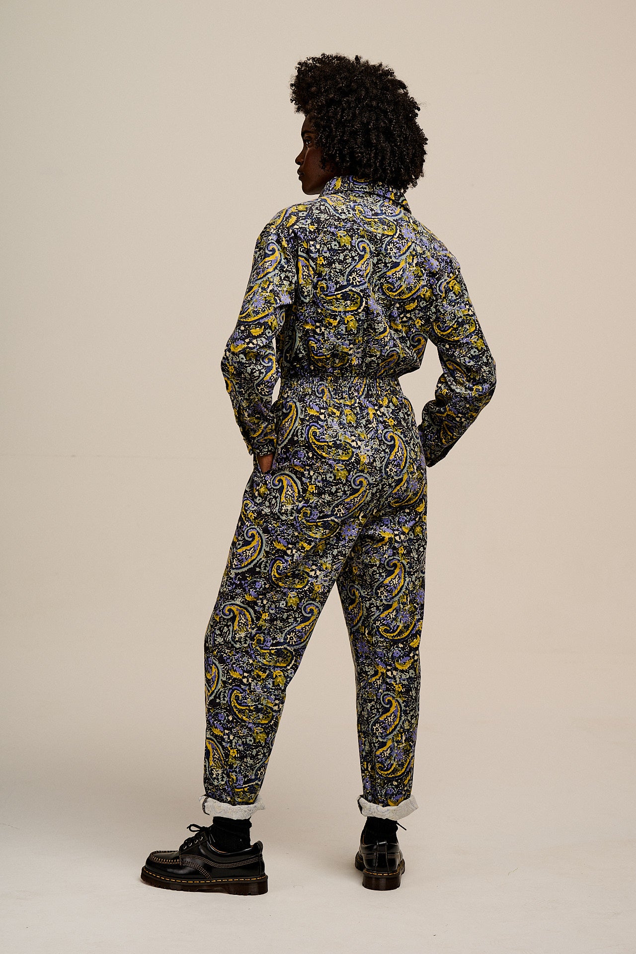 Eddie - Long Sleeve Corduroy Jumpsuit in Grunge Paisley Print