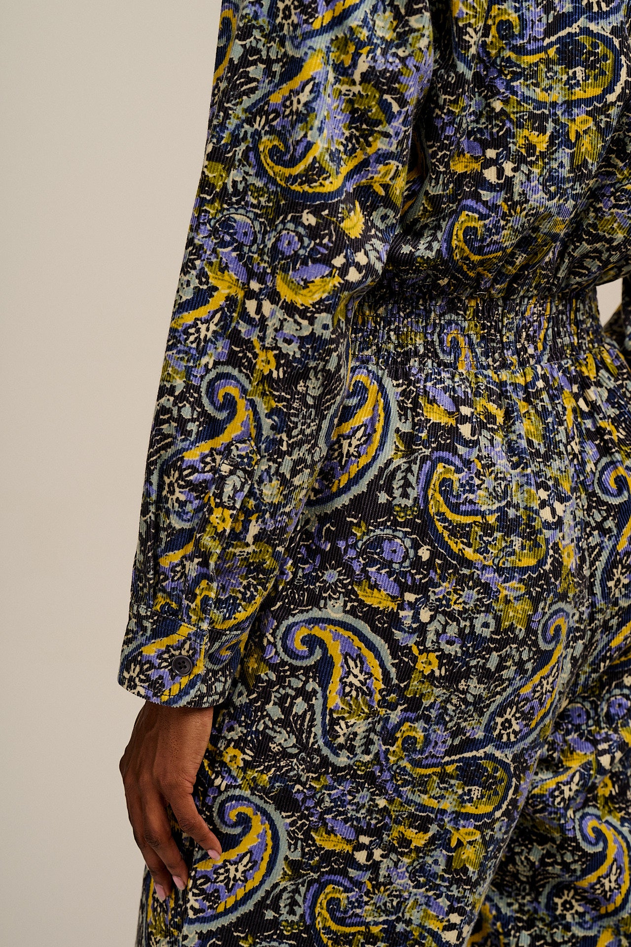 Eddie - Long Sleeve Corduroy Jumpsuit in Grunge Paisley Print