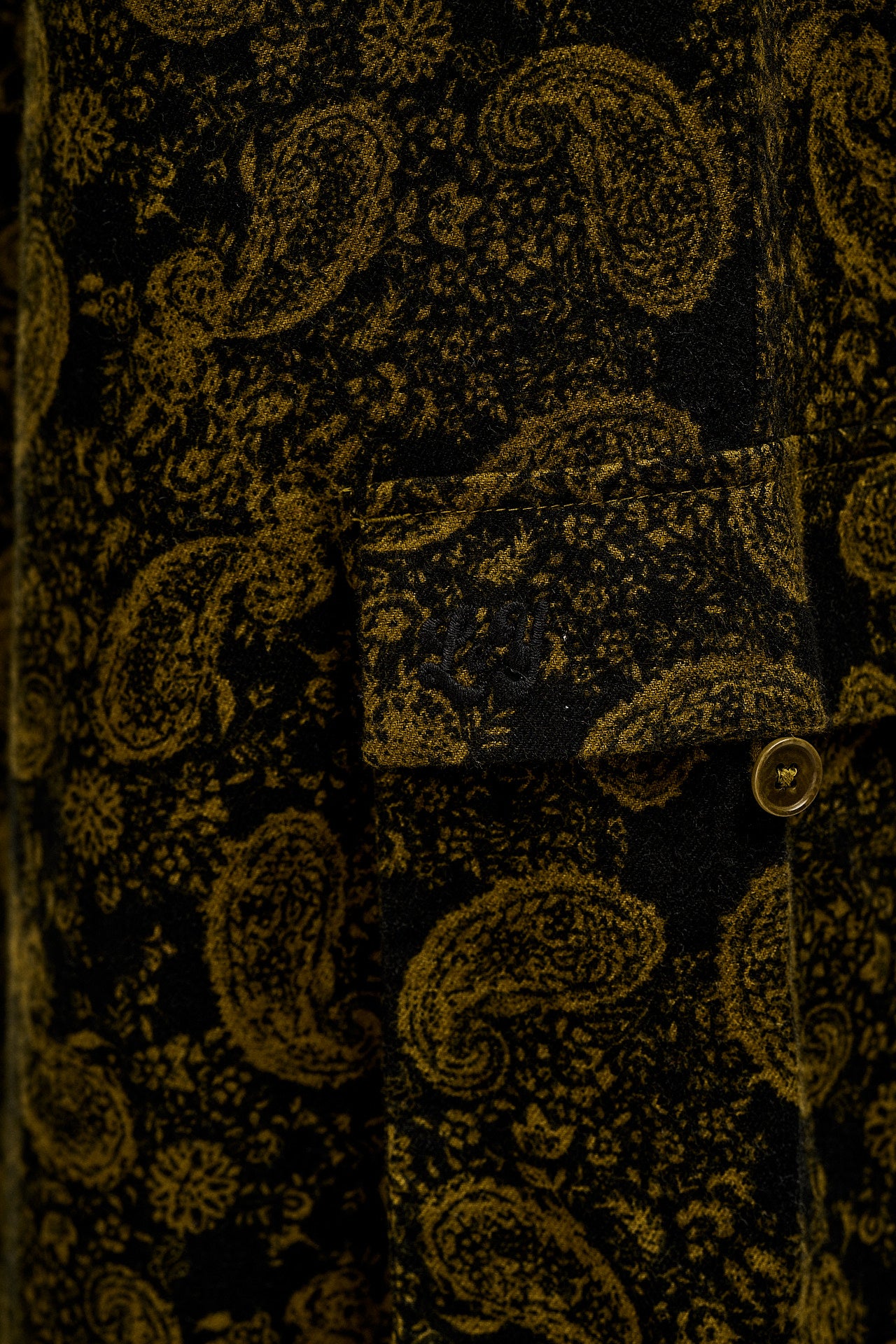 Rumi - Brushed Cotton Barrel Trousers in Grunge Green Paisley Print