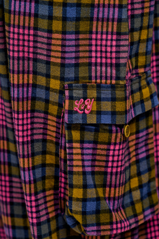 Miyada - Brushed Cotton Dungarees in Grunge Purple Check