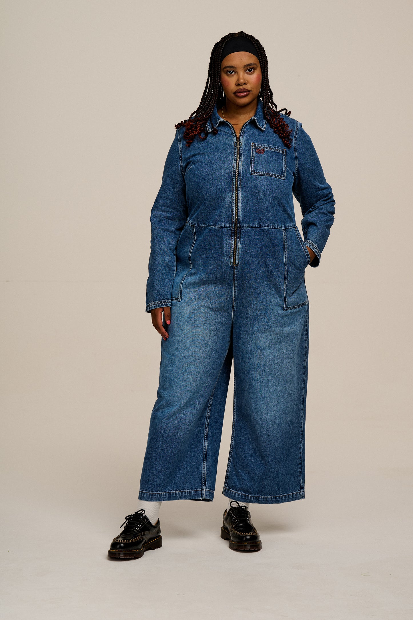 Tavira - Denim Long Sleeve Jumpsuit in Vintage Wash