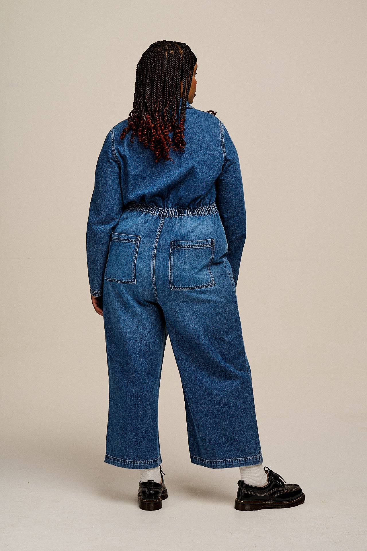 Tavira - Denim Long Sleeve Jumpsuit in Vintage Wash