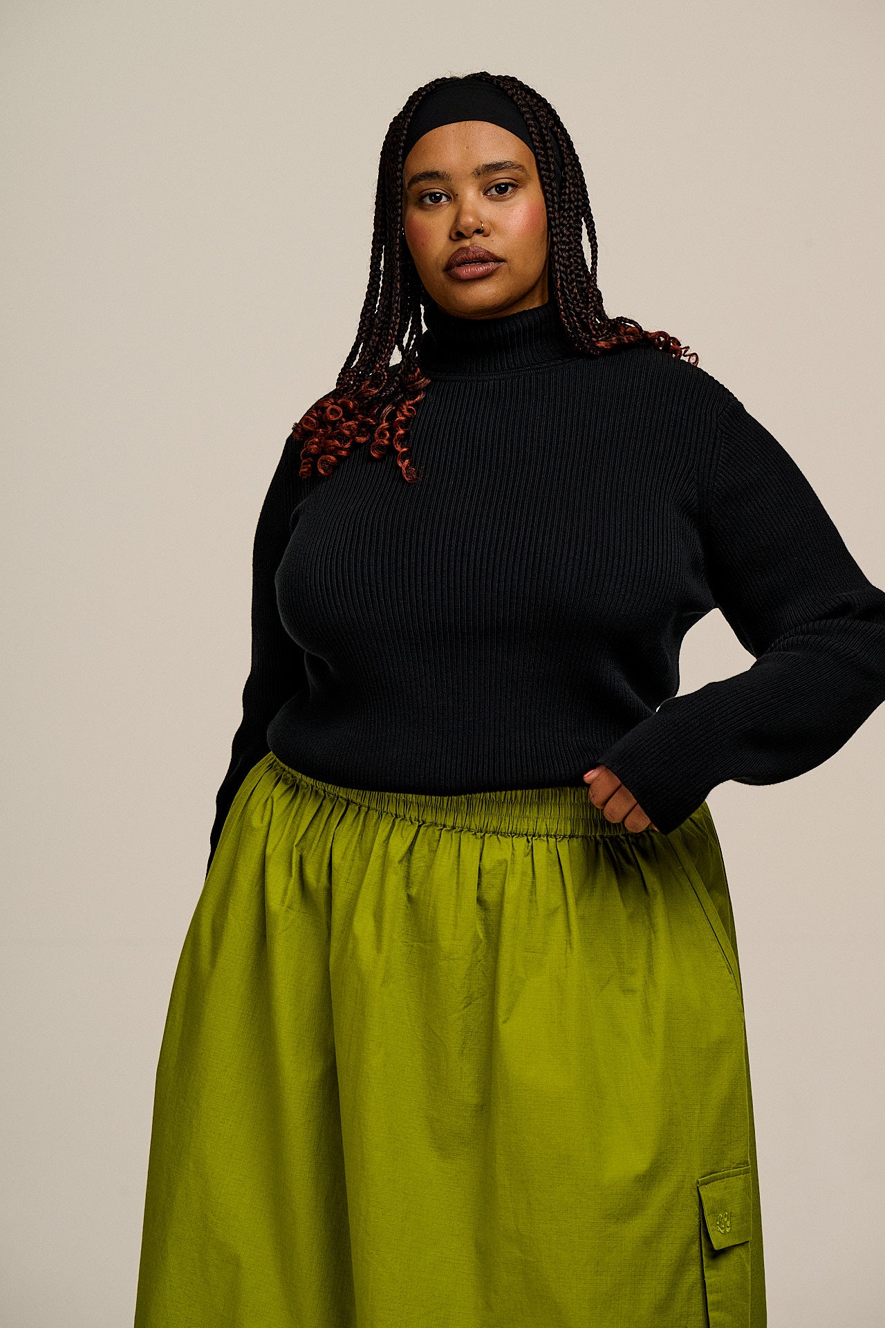 Eva - Knitted Roll Neck Long Sleeve Top in Black