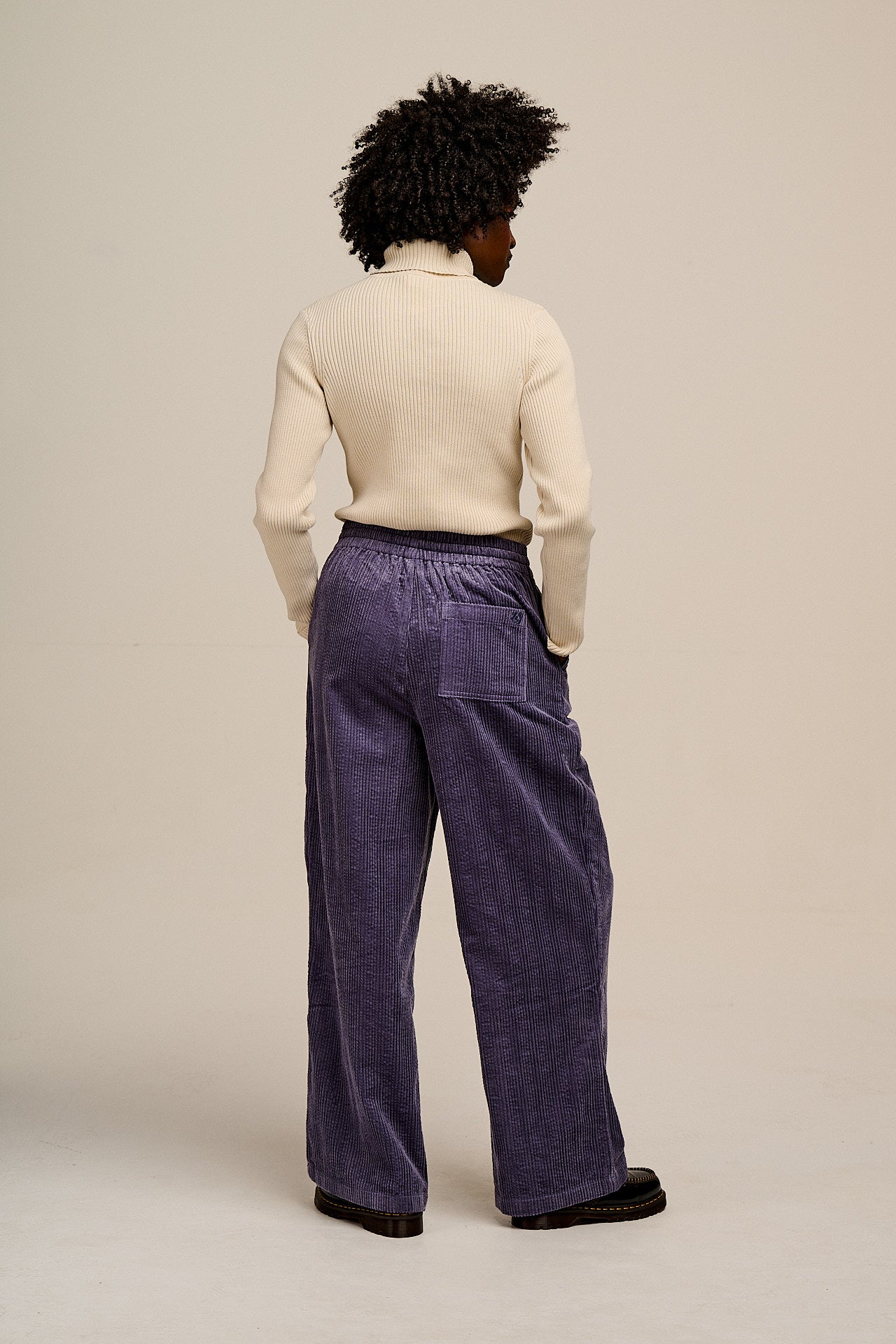 Norris - Wide Leg Corduroy Trousers in Blueberry Mist