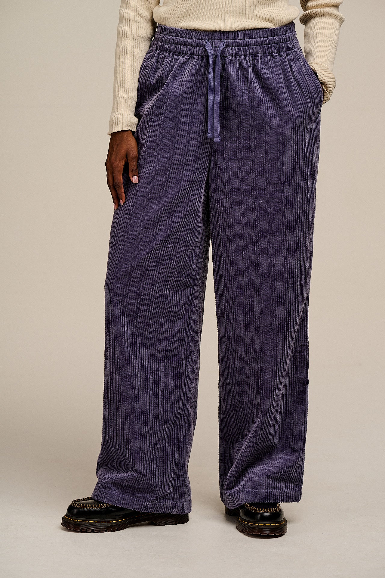 Norris - Wide Leg Corduroy Trousers in Blueberry Mist