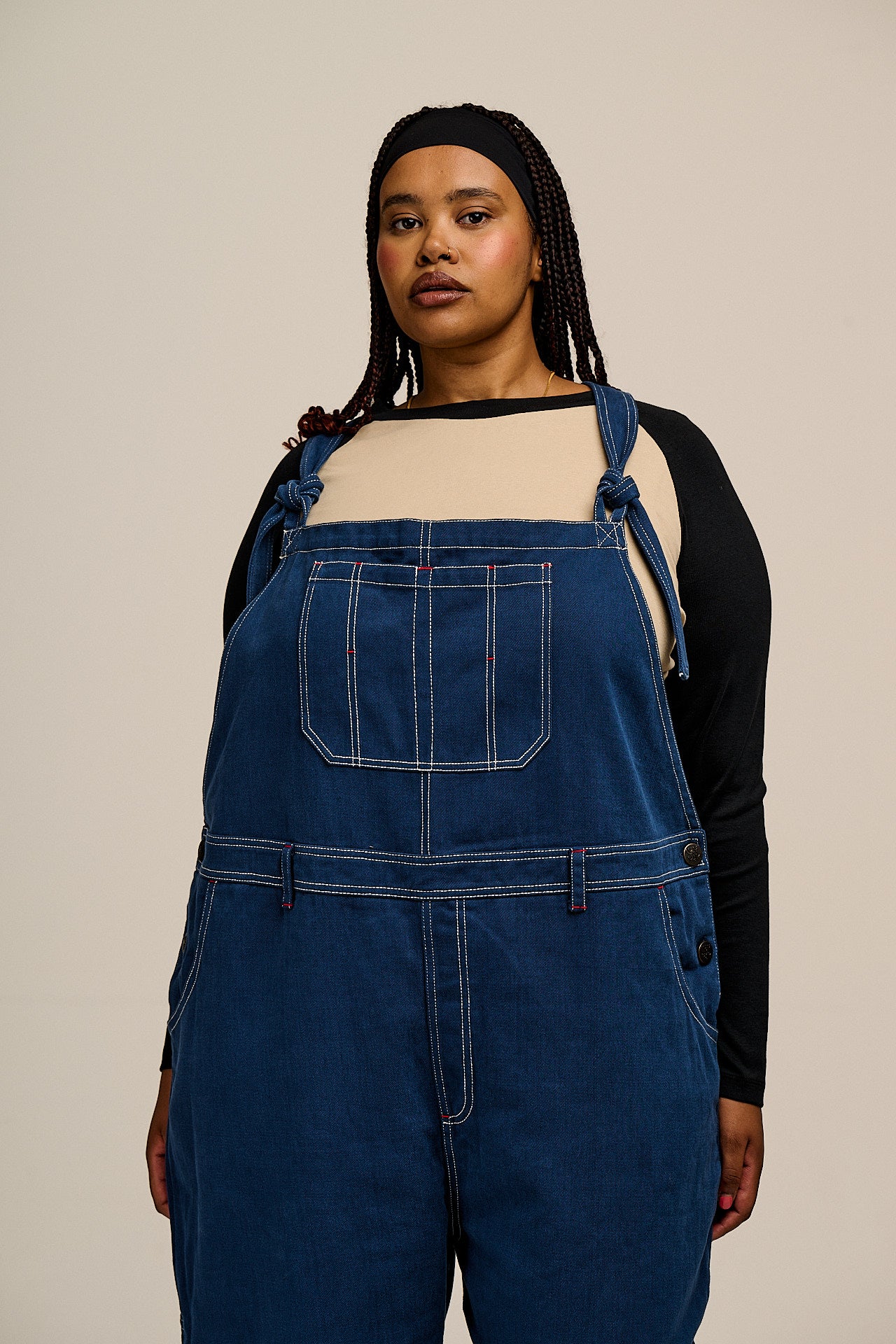 Mullen - Cotton Dungarees in Navy with Contrast Stitch