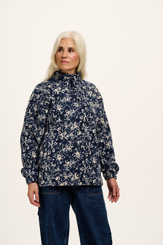 Stevie - Polar Fleece in Inked Blue Floral Print