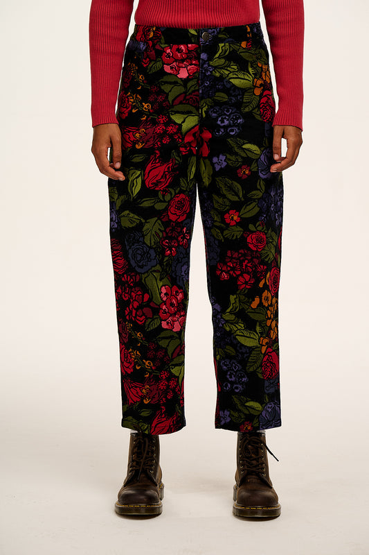 Drew - Cropped Straight Leg Cotton Trousers in Maria Print