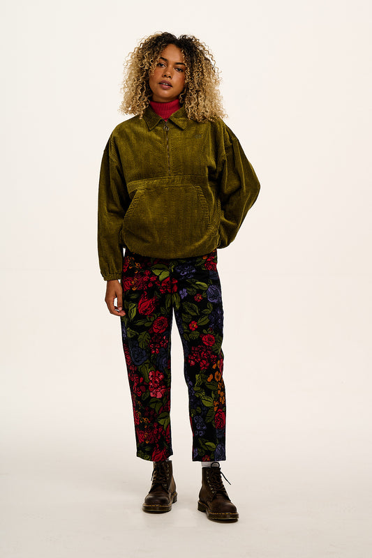 Drew - Cropped Straight Leg Cotton Trousers in Maria Print