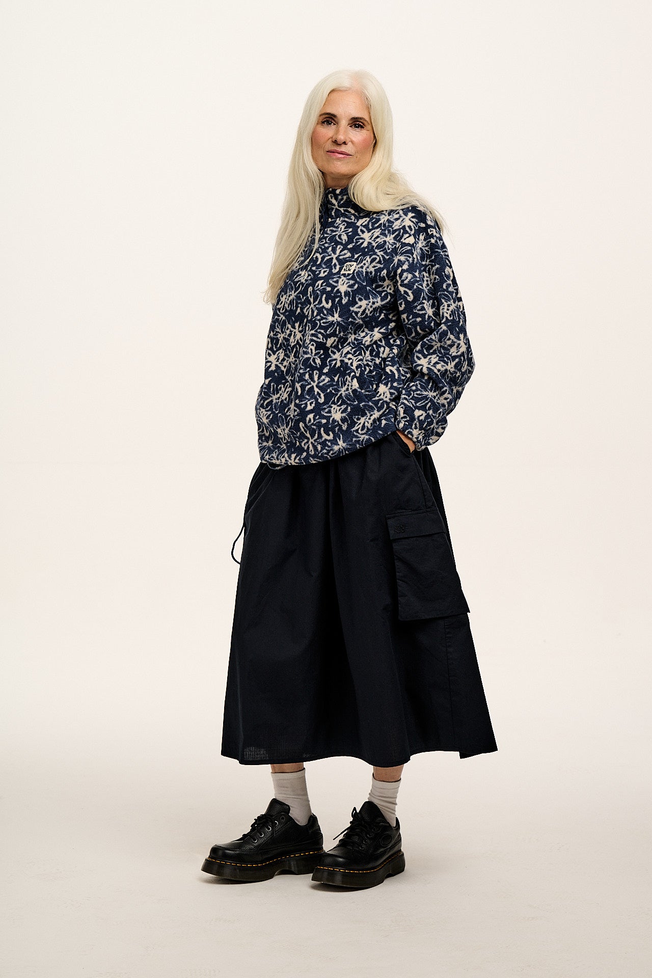 Stevie - Polar Fleece in Inked Blue Floral Print