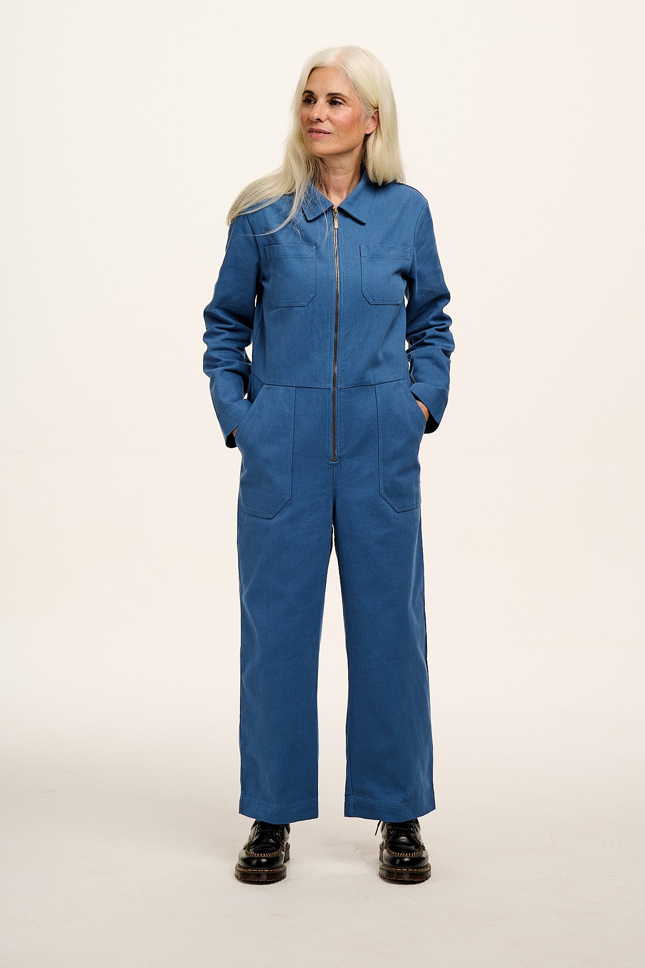 Arendal - Cotton Long Sleeve Jumpsuit in Blue