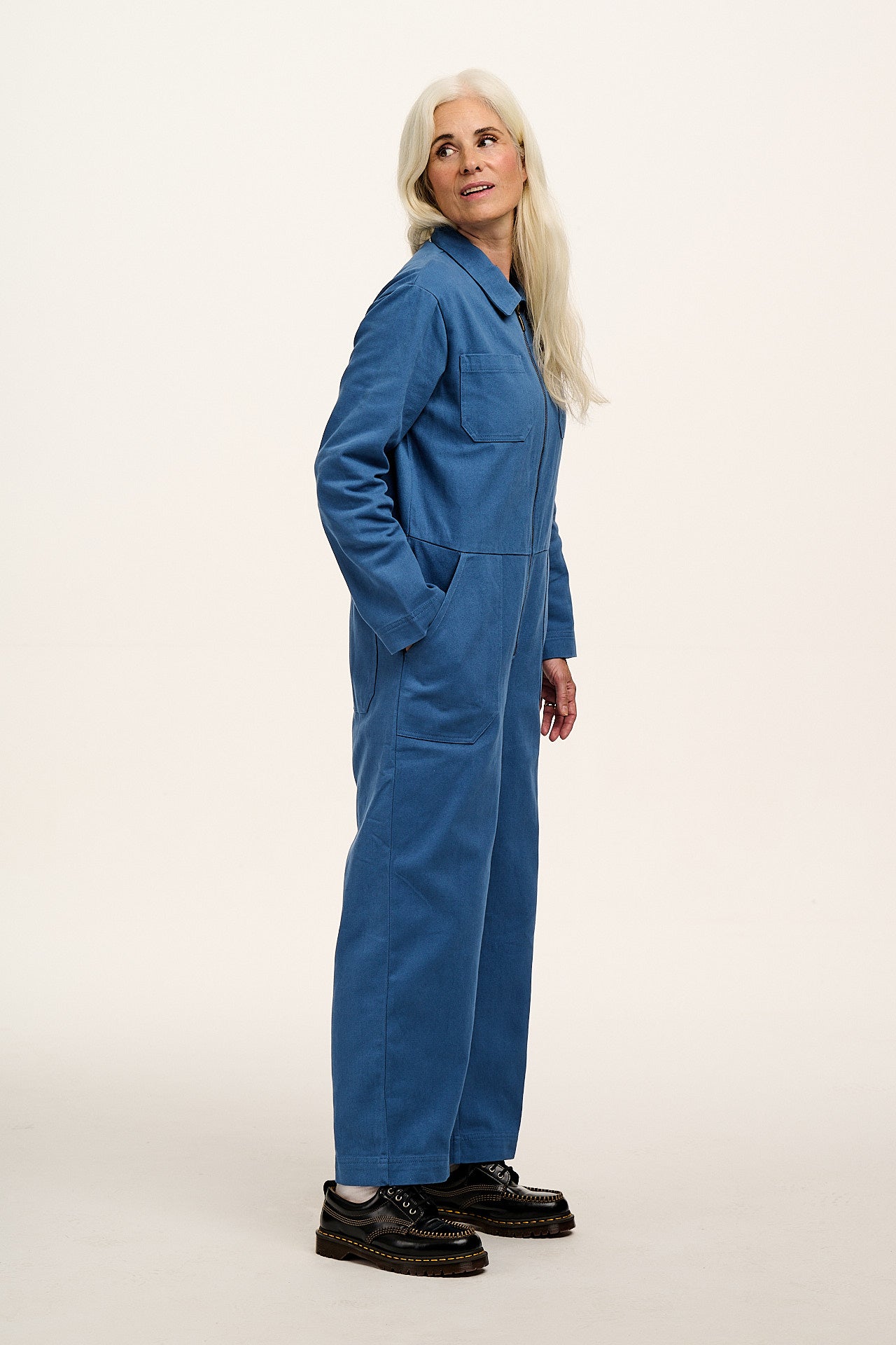 Arendal - Cotton Long Sleeve Jumpsuit in Blue
