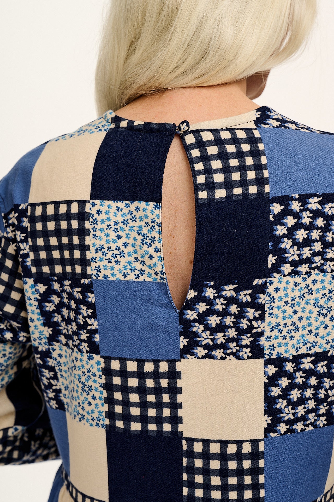 Micah - Midi Dress in Inked Blue Patchwork