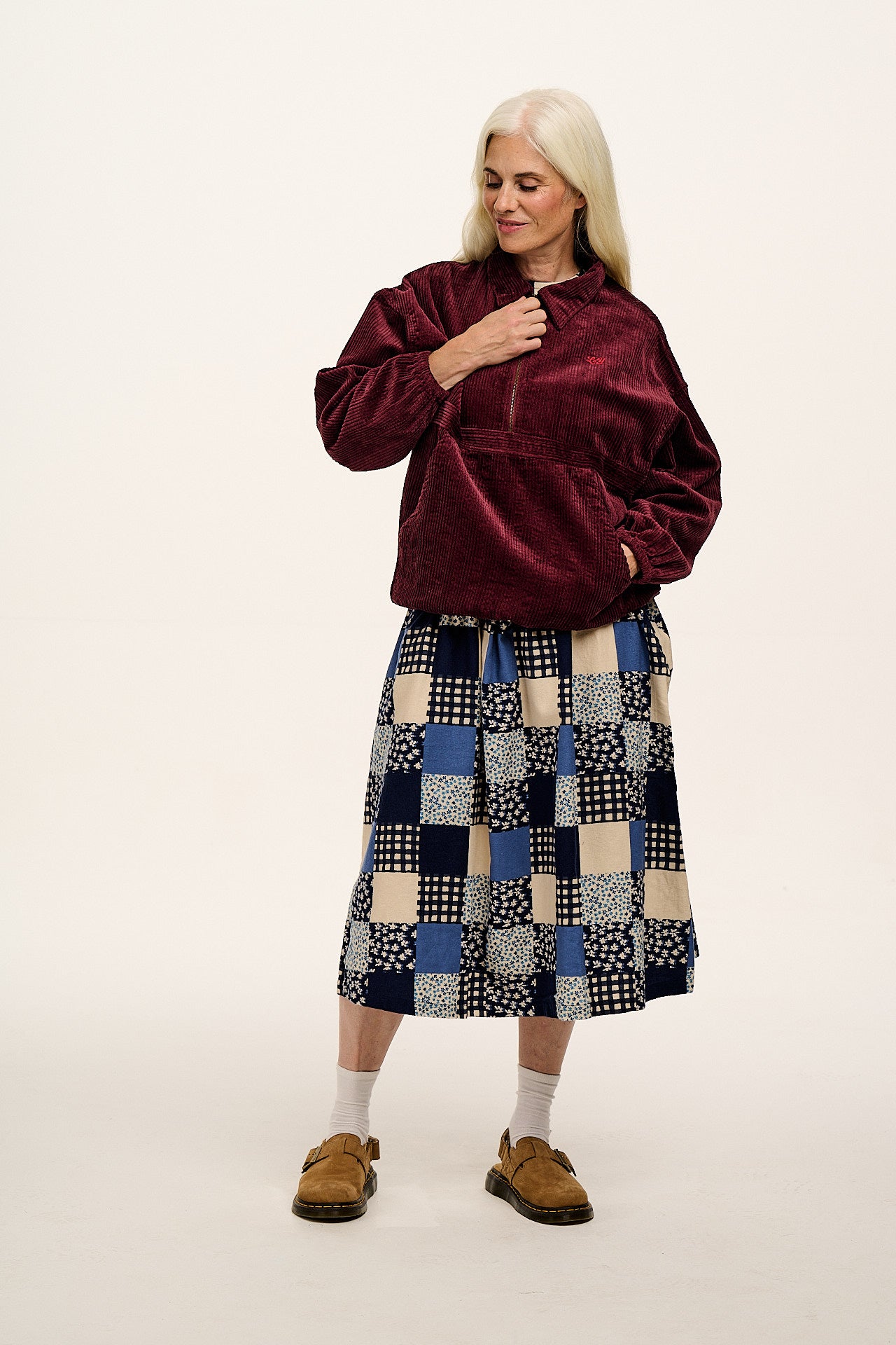 Micah - Midi Dress in Inked Blue Patchwork