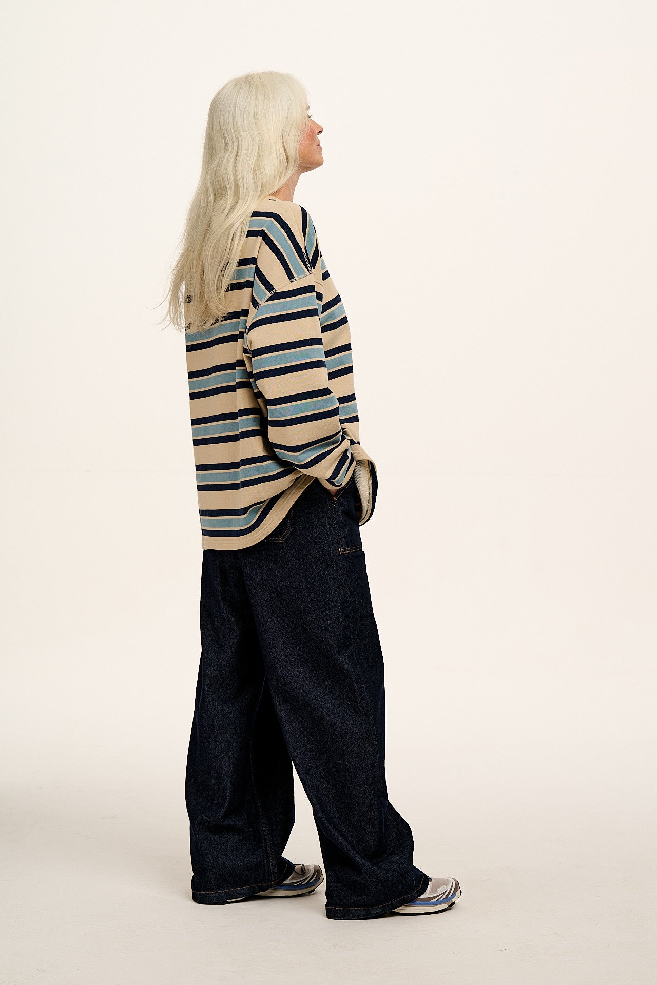 Kai - Midweight Cotton Crew Neck Sweatshirt in Blue Stripe
