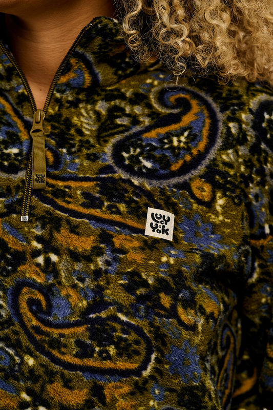 Blake - Cropped Polar Fleece in Grunge Paisley Print