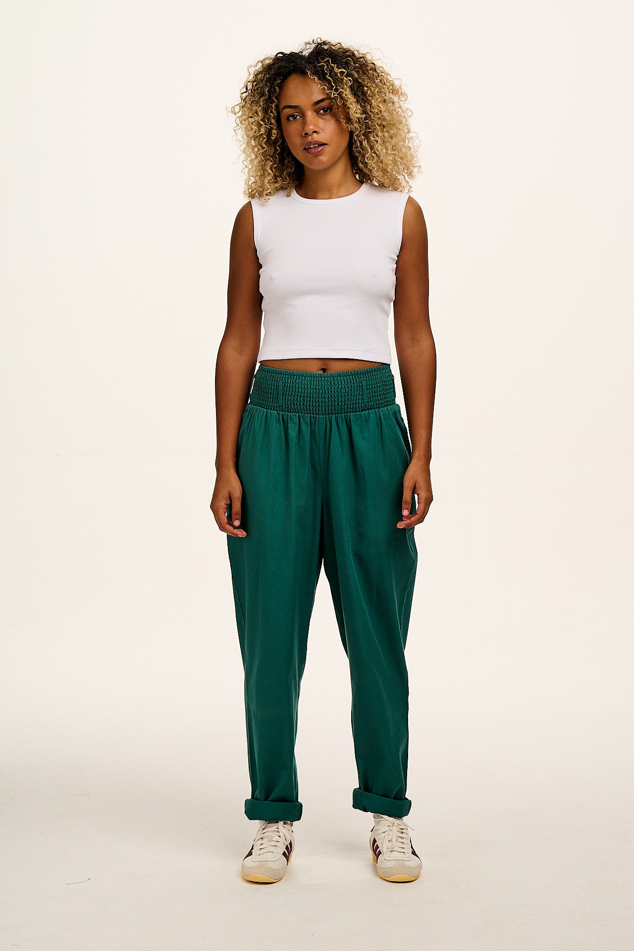 Alexa - Cotton Trousers in Teal