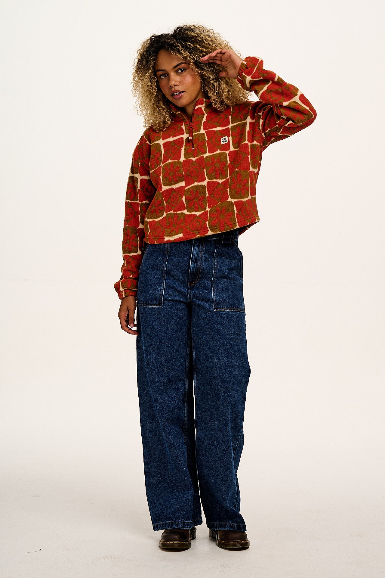 Blake - Cropped Polar Fleece in Rust Floral