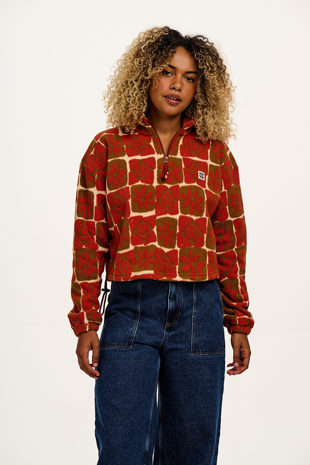 Blake - Cropped Polar Fleece in Rust Floral