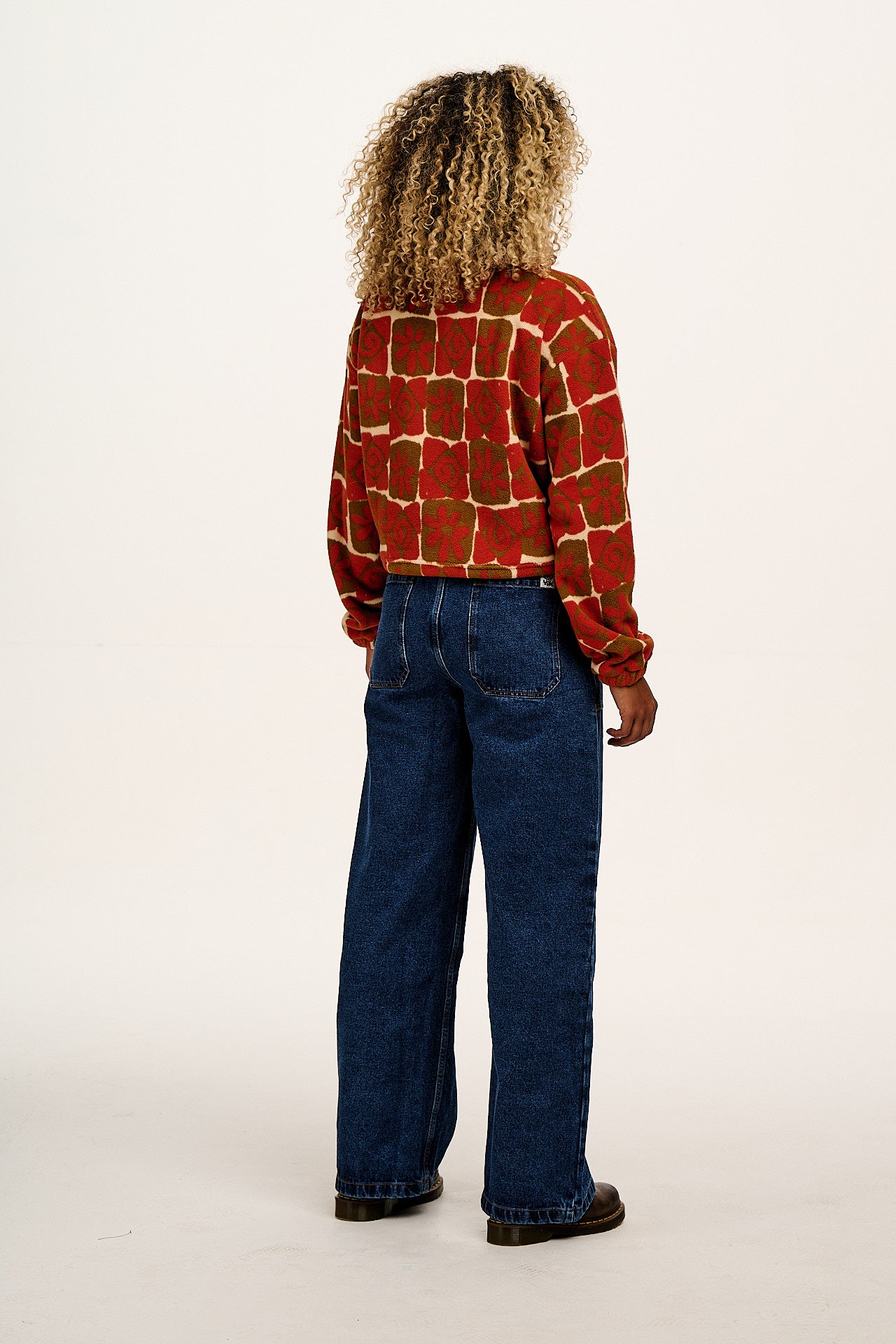 Blake - Cropped Polar Fleece in Rust Floral