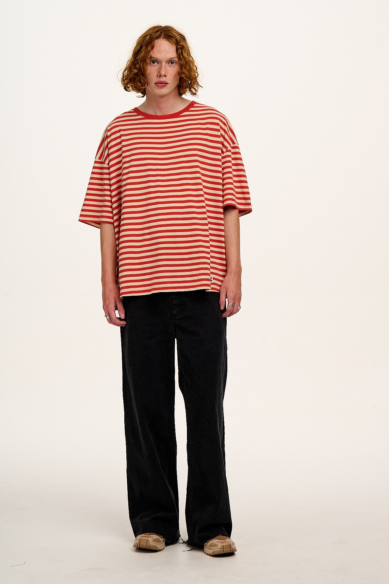Benny - Oversized Cotton T-Shirt in Red Stripe