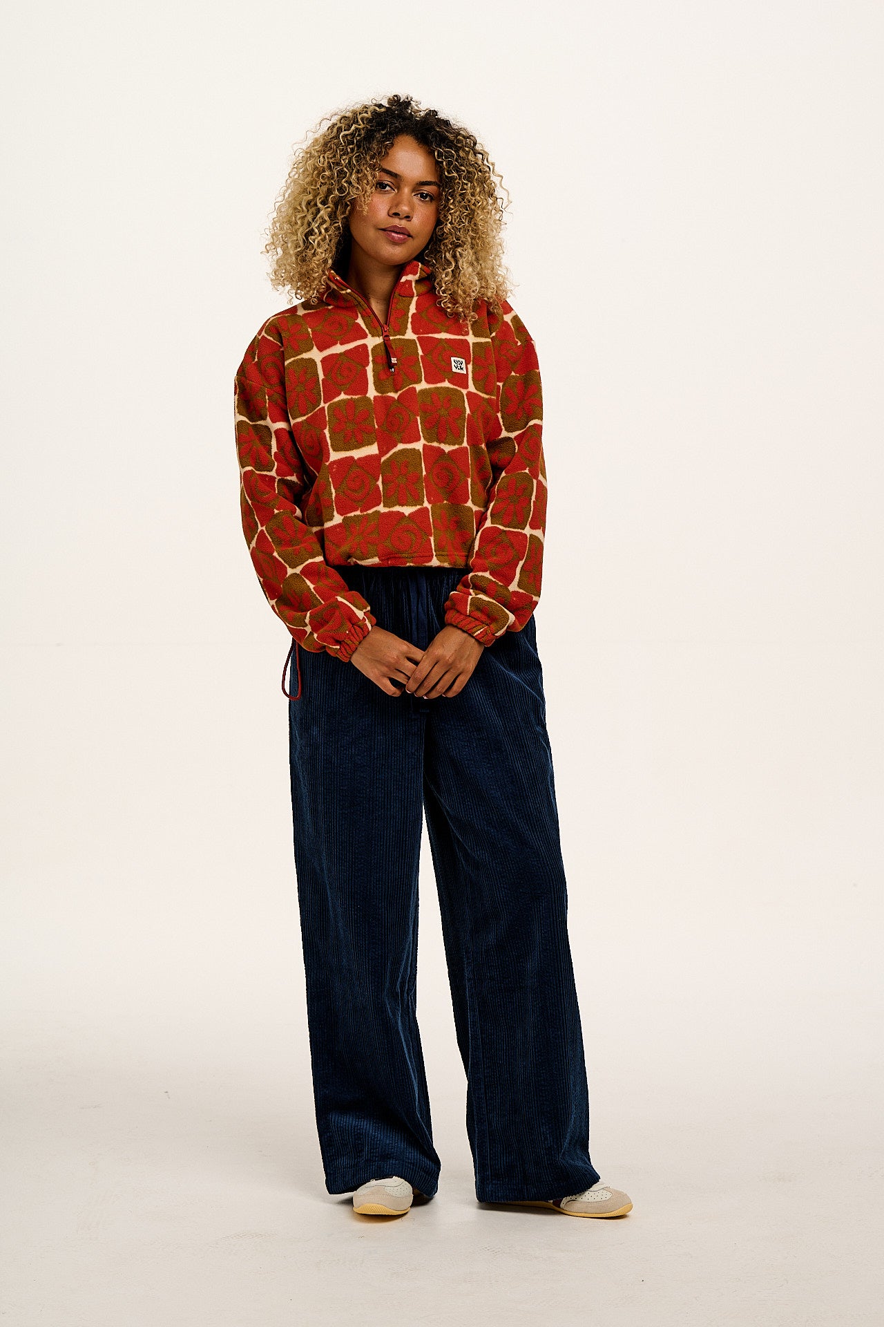 Blake - Cropped Polar Fleece in Rust Floral