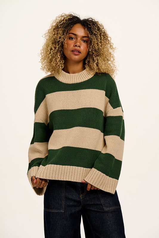 Amari - Oversized Knitted Jumper in Green Stripe
